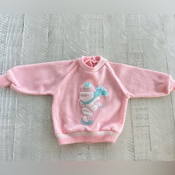 Vintage Little Girls 70’s Ice Skating Bear Pink Sweater Outfit in size 9-12 M - Picture 12 of 12